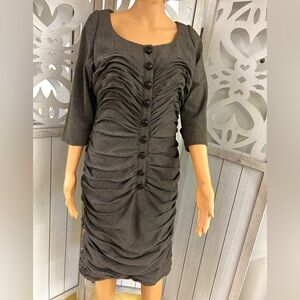 Byron Lars Beauty Mark Brown Blue Plaid Ruched Dress Size 10